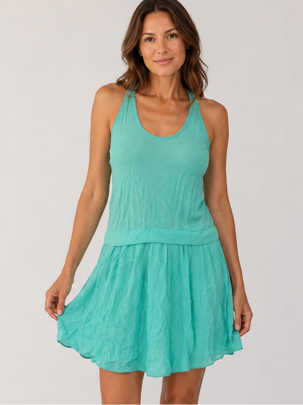 Wilfred Crinkled Rayon Aqua Green Mini Dress NWOT size S